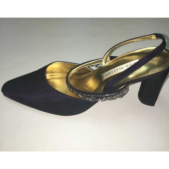 ann marino Heels Black Satin Pumps Size 9M Slight - Picture 5 of 12